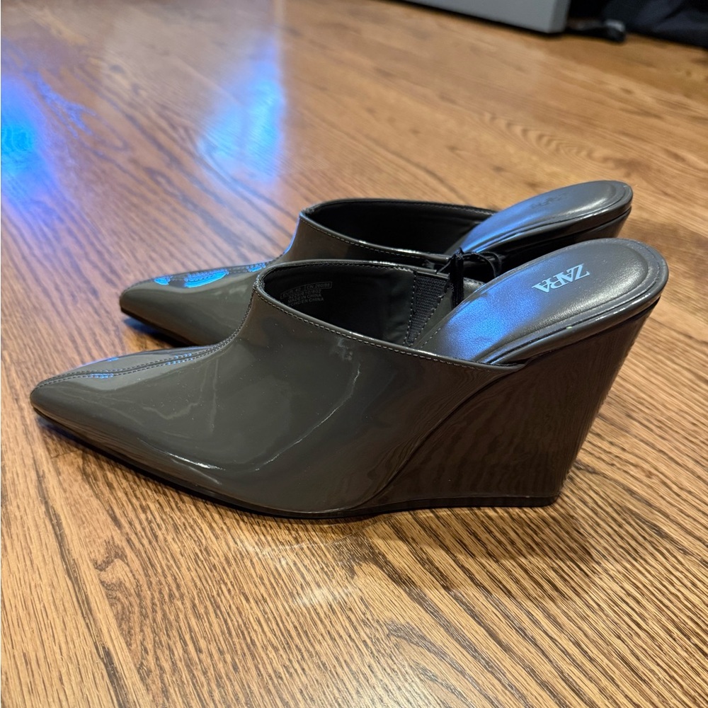 Zara Charcoal Wedge Mules for Women